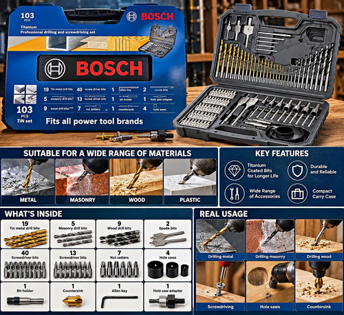 Bosch 103pc titanium - bosch, drilling